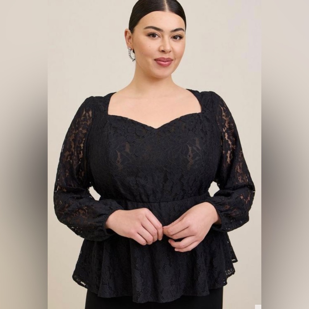 Torrid Peplum Lace Puff Sleeve Top